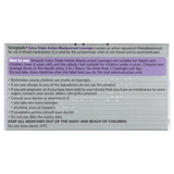 Strepsils Blackcurrant lozenge packaging with usage instructions on a white background