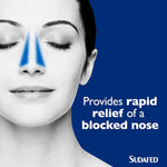 Sudafed Blocked Nose Spray (clear nasal passages): Sudafed text with a nose icon, stating "Helps clear nasal passages."