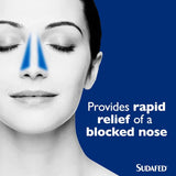 Sudafed Blocked Nose Spray (clear nasal passages): Sudafed text with a nose icon, stating "Helps clear nasal passages."