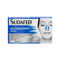 Sudafed Decongestant Tablets Pack Of 12 Pseudoephedrine Hydrochloride