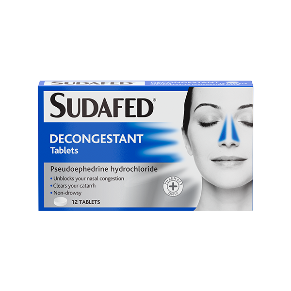 Sudafed Decongestant Tablets Pack Of 12 Pseudoephedrine Hydrochloride