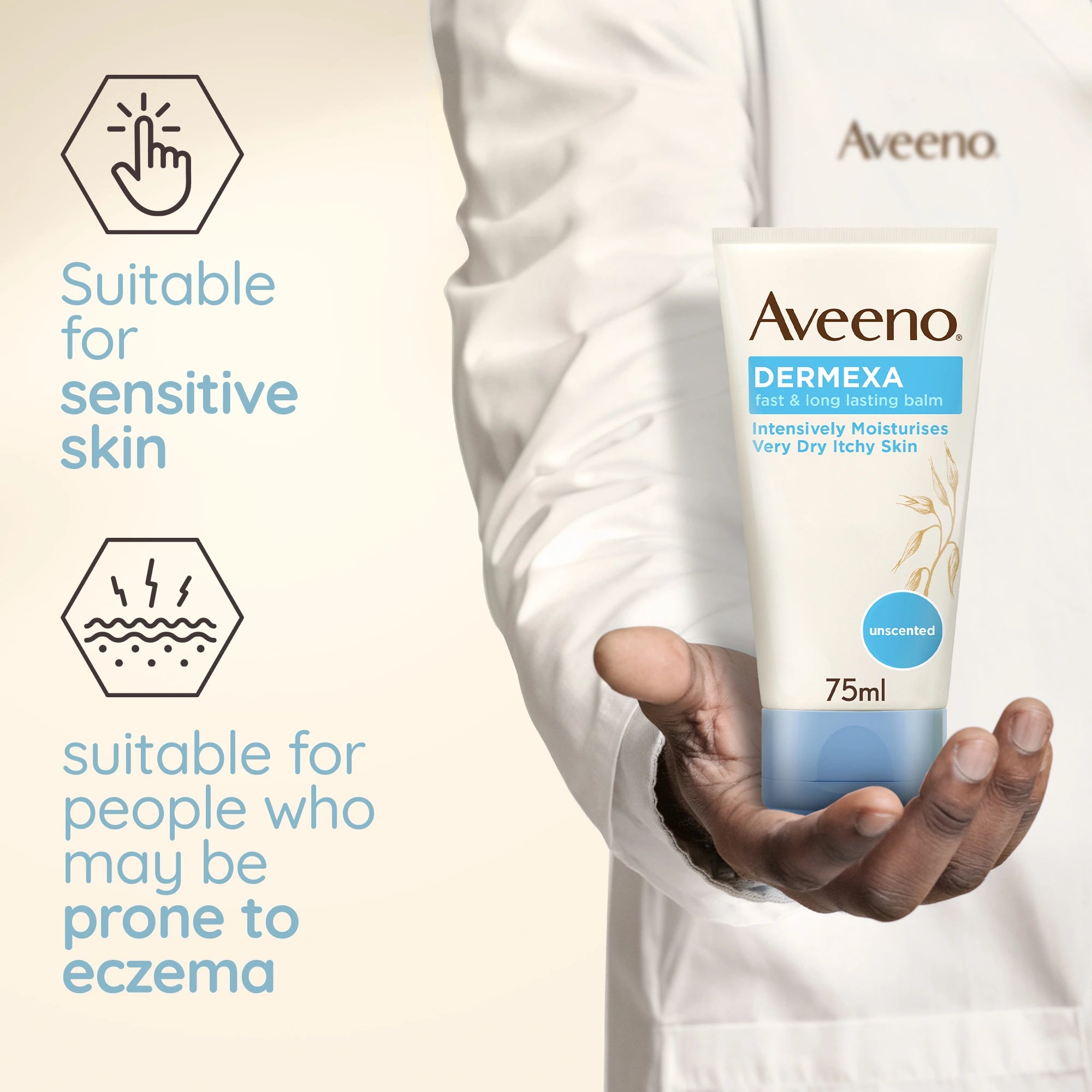 Aveeno Dermexa balm suitable for sensitive skin and eczema-prone individuals.