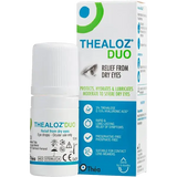 Thea Thealoz Duo Eye Drops 10ml (bottle & box): Thealoz Duo eye drops bottle and box for dry eye relief.