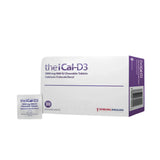 A box of theiCal-D3 1000 mg chewable tablets with a single tablet displayed in front, on a plain white background. The packaging is white with purple text and side panels, and the brand Stirling Anglian is visible on the front.