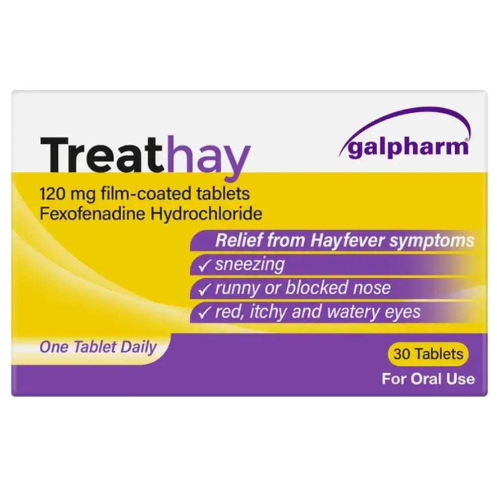 Box of Treathay fexofenadine hydrochloride 30 tablets for hay fever symptoms