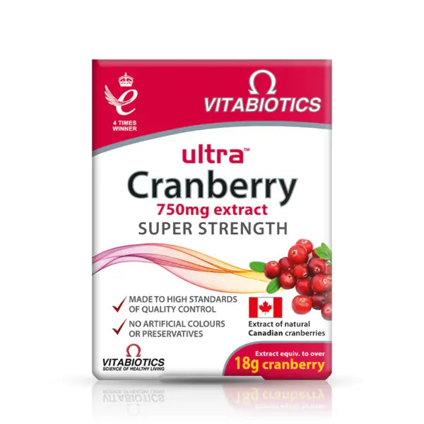Ultra Cranberry 750mg extract, 30 tablets, Vitabiotics pack.