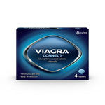 Box of Viagra Connect 50mg 4 Tablets tablets on a white background