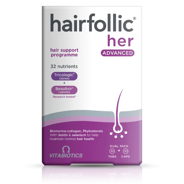 Vitabiotics Hairfollic Her Advanced front view of the box