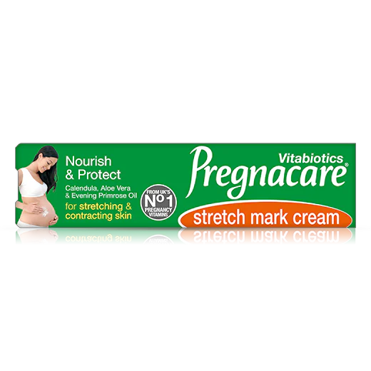 Pregnacare Stretch Mark Cream box with pregnant woman image and product details