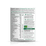 Vitabiotics Wellman 70+ back, showing ingredients and nutritional info for men’s health support.