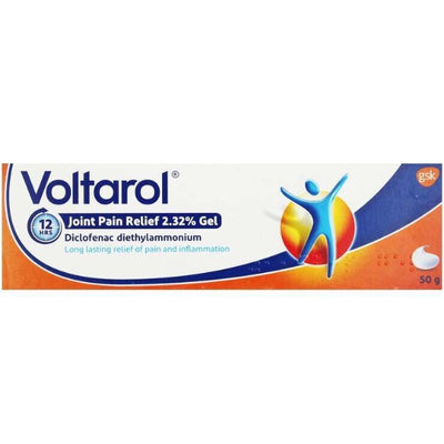 Voltarol 2.32% Gel for 12-hour joint pain relief with diclofenac diethylammonium, 50g tube.