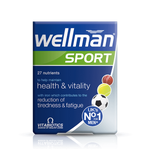 Wellman Sport supplement front view for active men's health, energy, and vitality support.