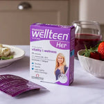 Wellteen Her front pack, 30 tablets with vitamins B6 & B12 for reducing tiredness and fatigue.