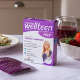 Wellteen Her front pack, 30 tablets with vitamins B6 & B12 for reducing tiredness and fatigue.