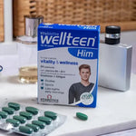 Wellteen Him front packaging featuring vitality and wellness benefits.