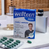 Wellteen Him front packaging featuring vitality and wellness benefits.