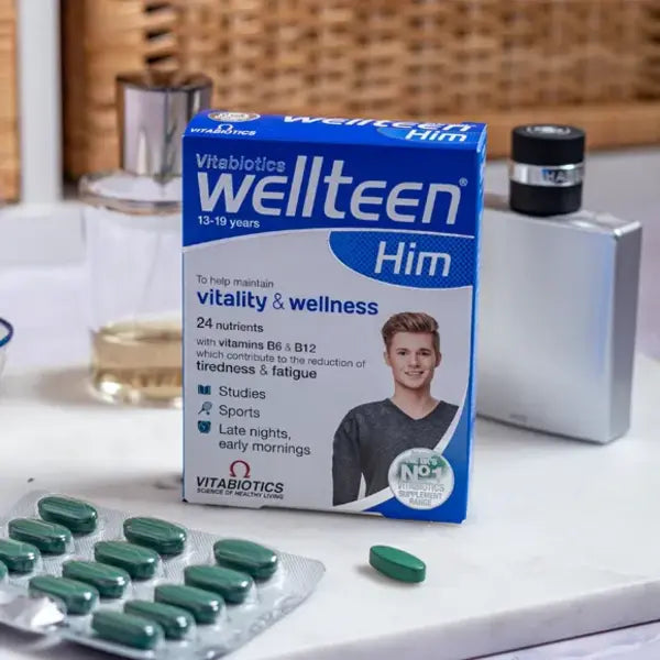 Wellteen Him front packaging featuring vitality and wellness benefits.