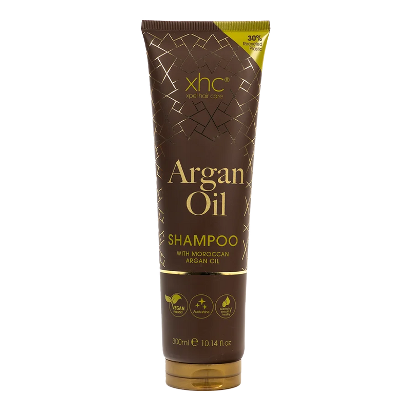 Tube of XHC Argan Oil Shampoo with Moroccan Argan Oil 300ml on a white background