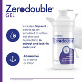 Zerodouble Gel container with text about its ingredients and benefits on a white background