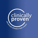 A blue background with white text "clinically proven advanced athlete's foot cream".