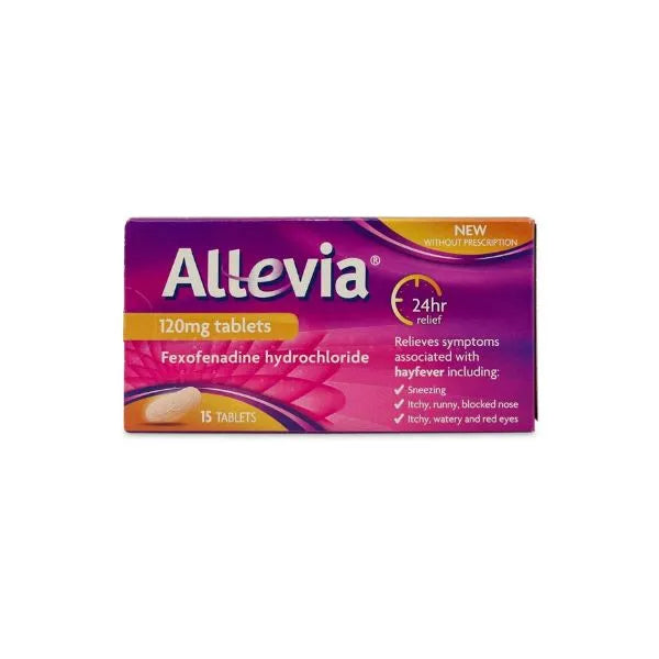 Allevia 120mg tablets for hayfever relief – 15 pack, non-drowsy, 24-hour symptom control.