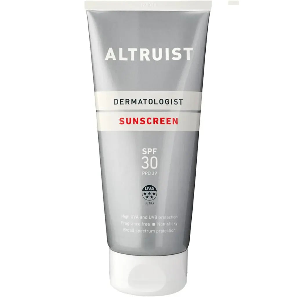 altruist dermatologist sunscreen spf 30 200ml sunscreen tube on a white background