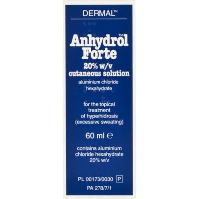 Anhydrol Forte cutaneous solution packaging with blue and white design.