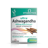 Ultra Ashwagandha 600mg Root Extract tablets for relaxation, mental and physical wellbeing, with 7% active withanolides.