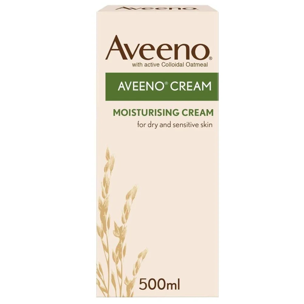 Aveeno moisturizing cream 500ml box on a white background