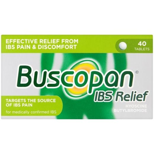 Box of buscopan ibs relief pack of 40 tablets​ with green and white design