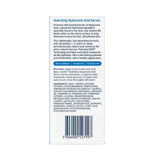 cerave hyaluronic acid serum back side of the box