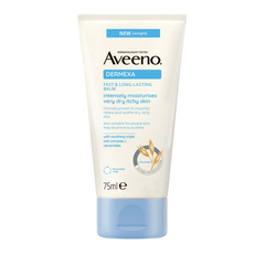 Aveeno Dermexa Fast & Long-Lasting Balm with packaging in 75ml for dry itchy skin.