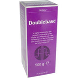 Purple packaging of Doublebase gel with text on a white background