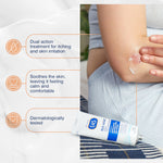 E45 Itch Relief cream  with benefits listed on a white background