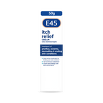 E45 itch relief cream 50g packaging on a white background
