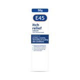 E45 itch relief cream 50g packaging on a white background