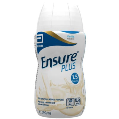 Ensure Plus Vanilla Flavour supplement bottle on a white background