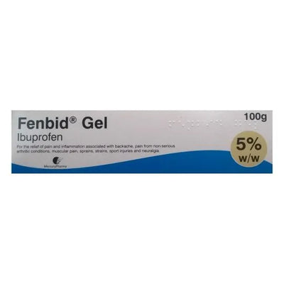 Fenbid Gel packaging with ibuprofen on a white background