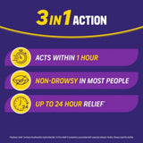 Promotional graphic with '3 in 1 Action' text on a purple background