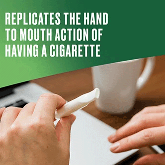 Nicorette inhalator replicating the hand-to-mouth action of smoking.