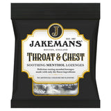 Pack of Jakemans Throat & Chest lozenges 73g with black packaging and gold text.