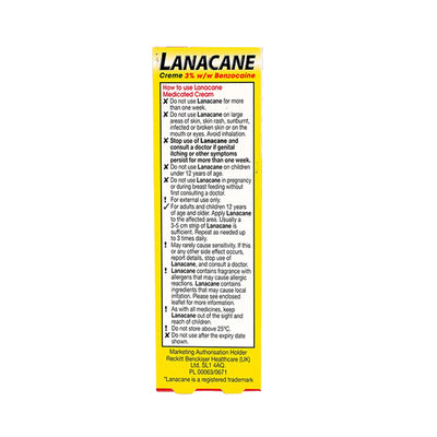 Lanacane cream packaging with usage instructions on a white background