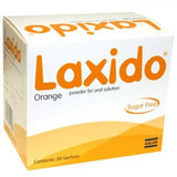 Laxido orange powder 30 sachets for oral solution packaging on a white background