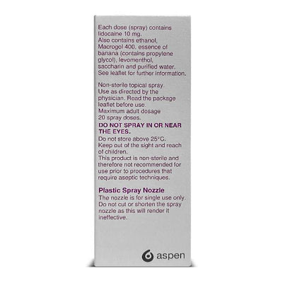 local anaesthetic spray back of the package