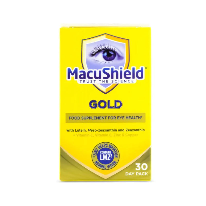 MacuShield Gold eye health supplement packaging on a white background