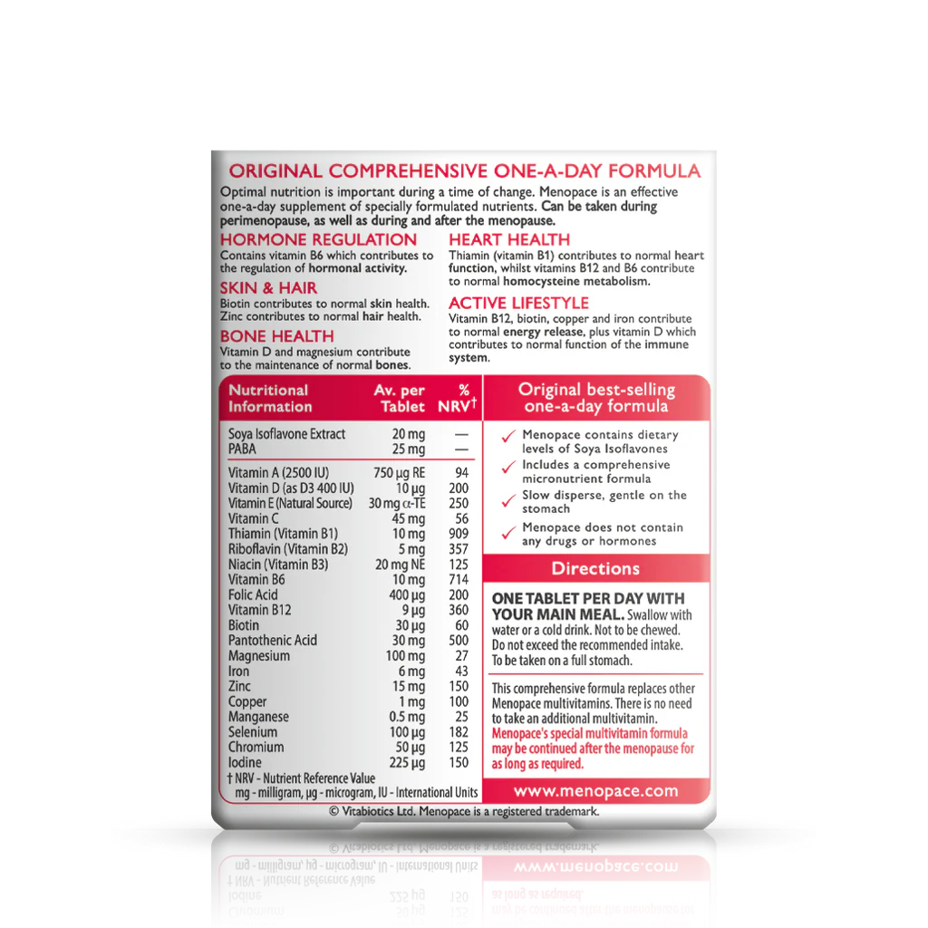 Vitabiotics Menopace Original Tablets Back