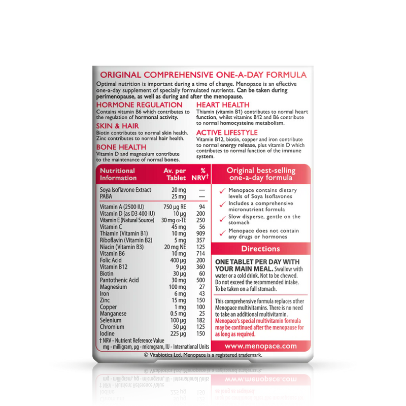 Vitabiotics Menopace Original Tablets Back