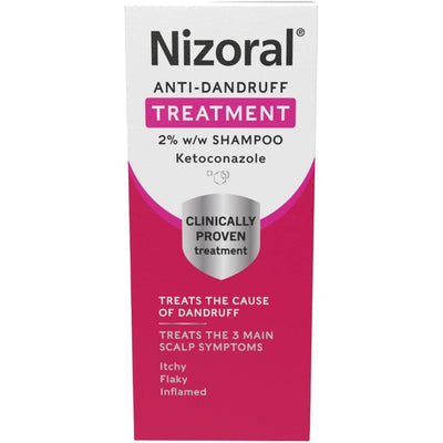 Nizoral anti-dandruff treatment shampoo packaging on a white background