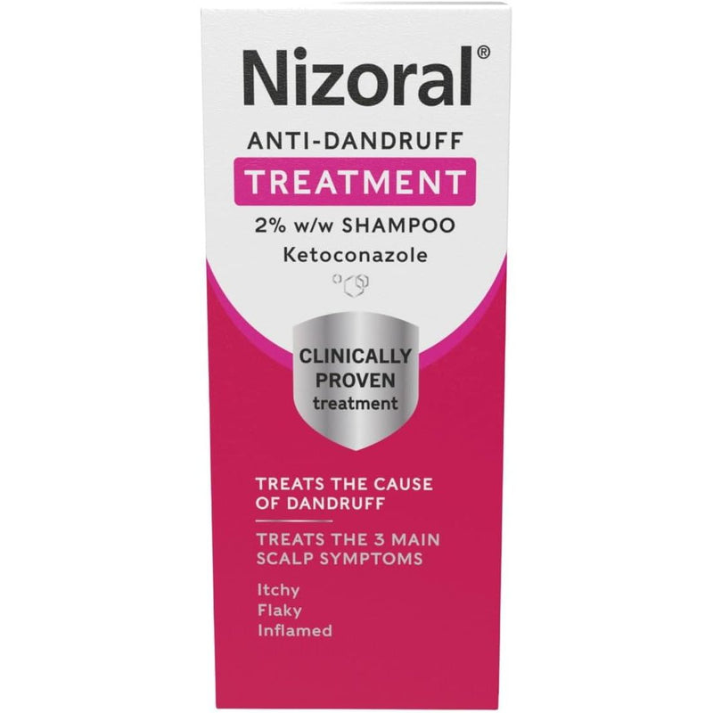Nizoral anti-dandruff treatment shampoo packaging on a white background