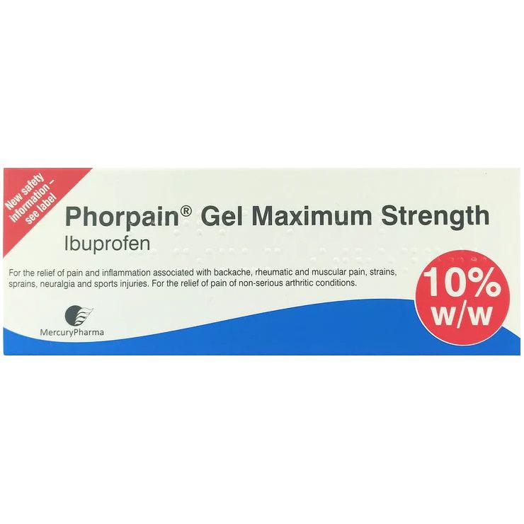 Phorpain Gel Maximum Strength 30g packaging with Mercury Pharma logo on a white background